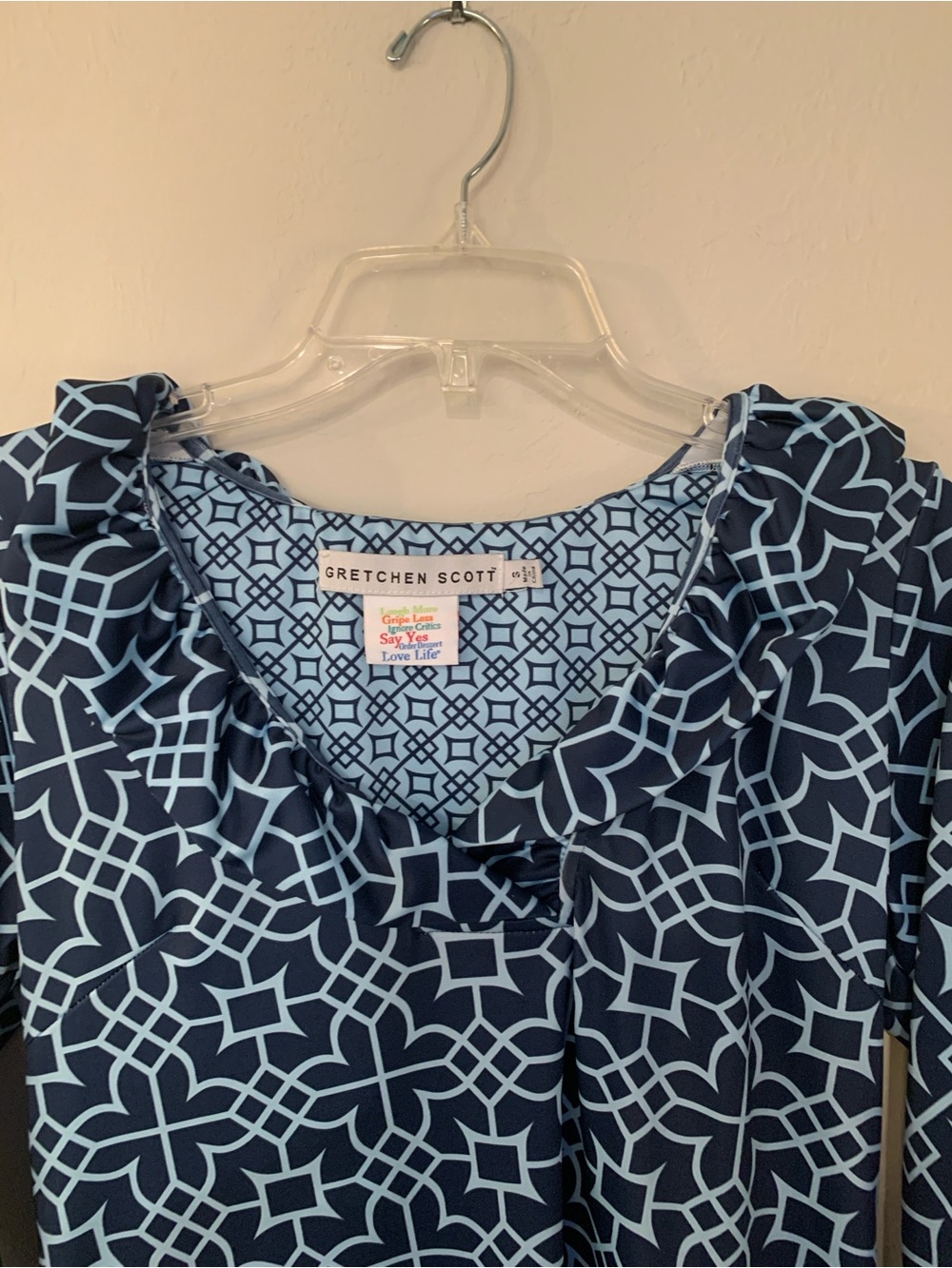 Gretchen Scott Navy & Light Blue Geometric Print Dress Size S - Picture 3 of 9